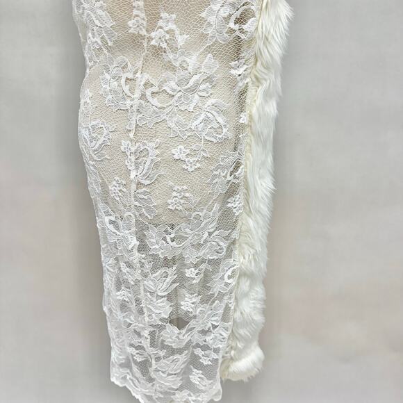 Vintage Y2k Moda International White Lace Duster Faux Fur Trim Sz XS Penny Lane - Picture 9 of 15